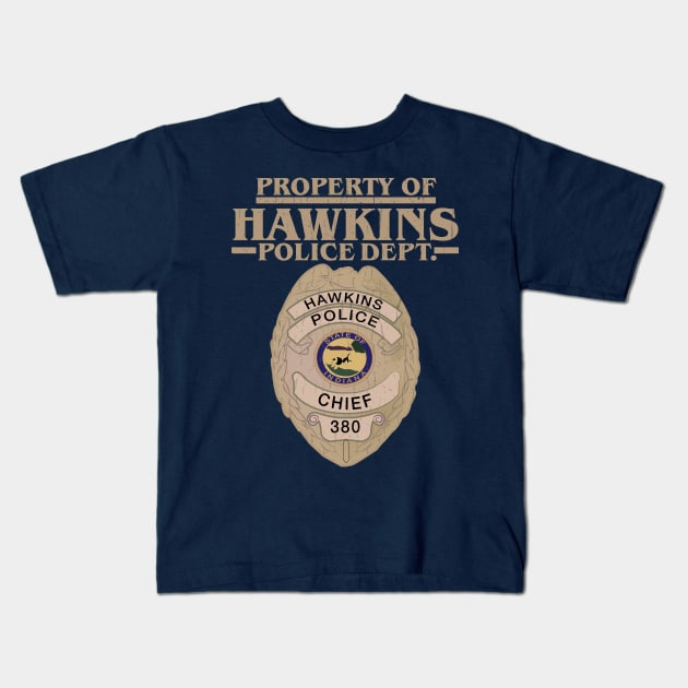 Property of Hawkins Police Dept. - Gold Kids T-Shirt by Gimmickbydesign